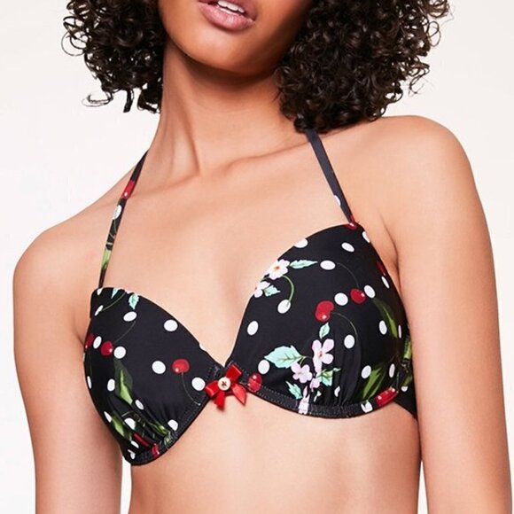 Betsey Johnson Womens Cherry Bomb Bikini Top Swimwear - Picture 1 of 5